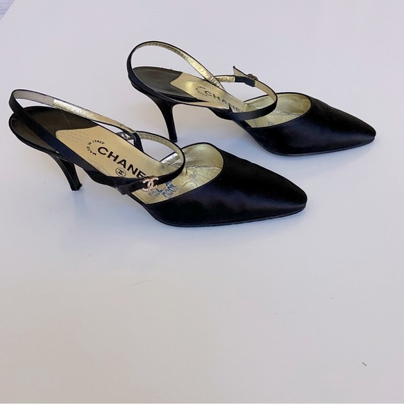 Chanel Satin Slingback Pumps with Rhinestone CC Clasp - Picture 4 of 7